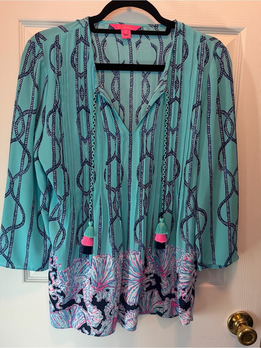 Lilly Pulitzer Marlina tunic in Light Aqua “A Frayed Knot” Engineered